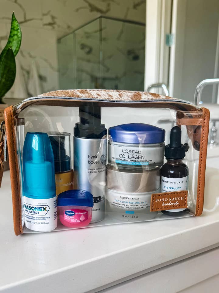 Trousse de maquillage en cuir de vachette transparent, organiseur, voyage pour la vente par Boho Ranch Shop