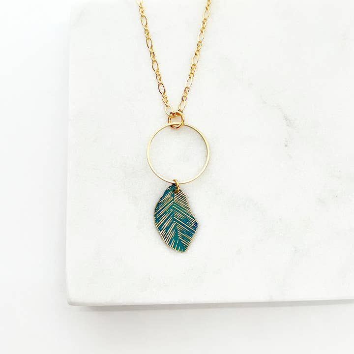 Brass Verdigris Patina Leaf Necklace for wholesale by Alison Kelley Designs