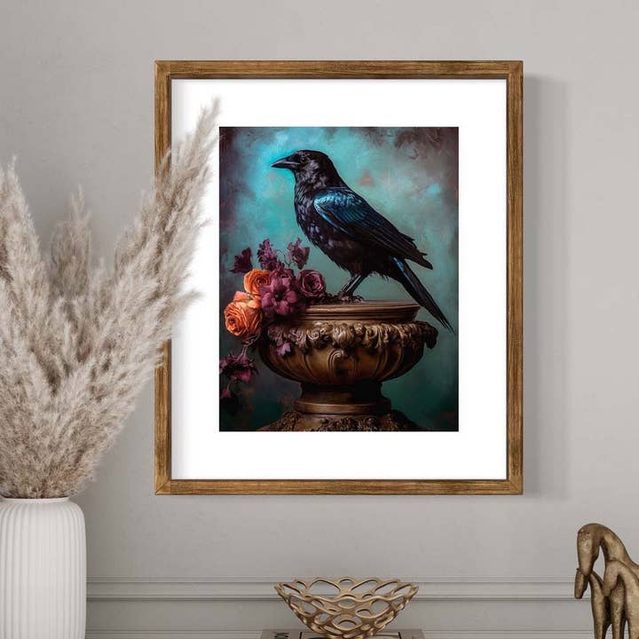 Salty Alyce - Wholesale Art Print - Black Raven and Moody Flowers Wall Art RA483