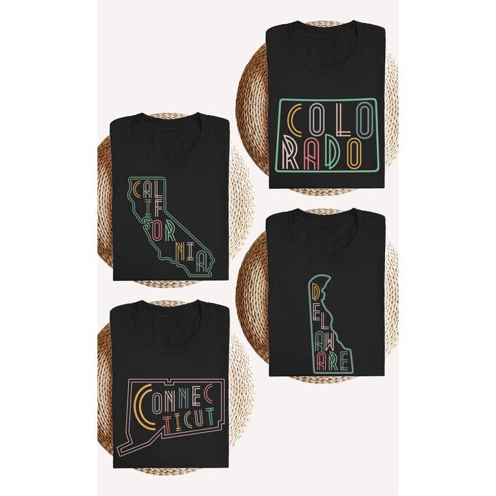 Kissed Apparel - Wholesale Screen Printed T-Shirt - Women's - Neon State Shape Graphic Tees2