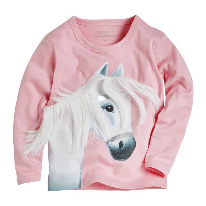 Pony Snowflake lange mouwen shirt roze, katoen met echte manen! voor wholesale door Ziegfeld Kids
