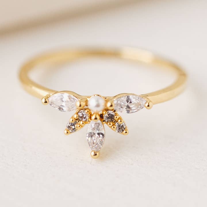 Harlowe Ring | Pearl CZ Ring | Golden Multi-Stone Ring for wholesale by Lover's Tempo Jewelry