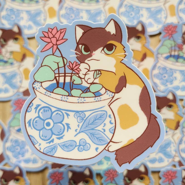 Calico Cat acuático | PEGATINAS DE VINILO para venta al por mayor de Lokimeku