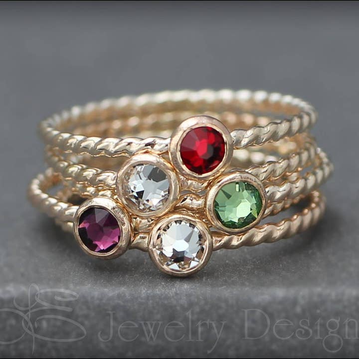 Gold Twisted Birthstone Ring (4mm) for wholesale by LE Jewelry Designs