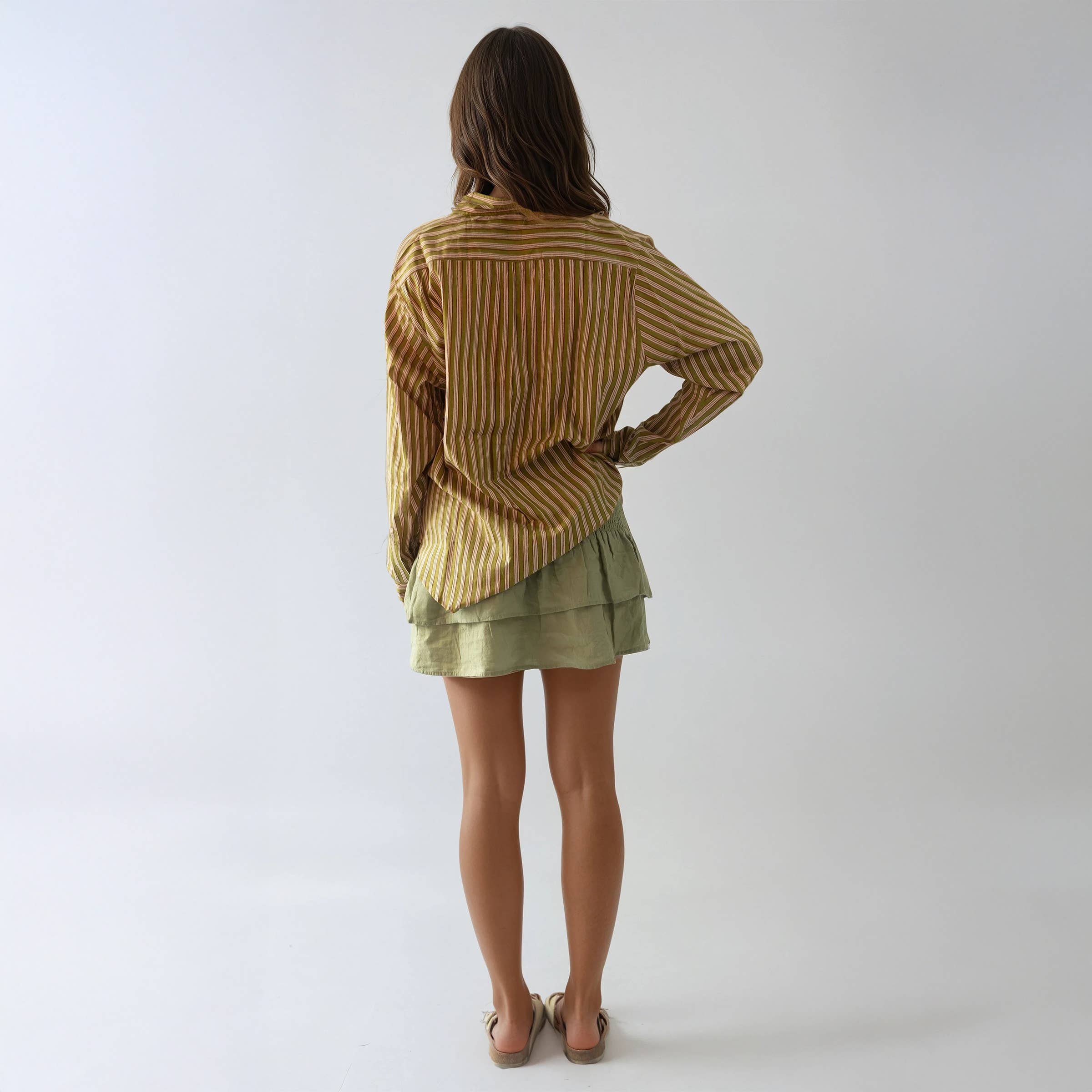 NO-B – wholesale Shirt – Women’s – Khaki Green Striped Cotton Shirt | Aria-52