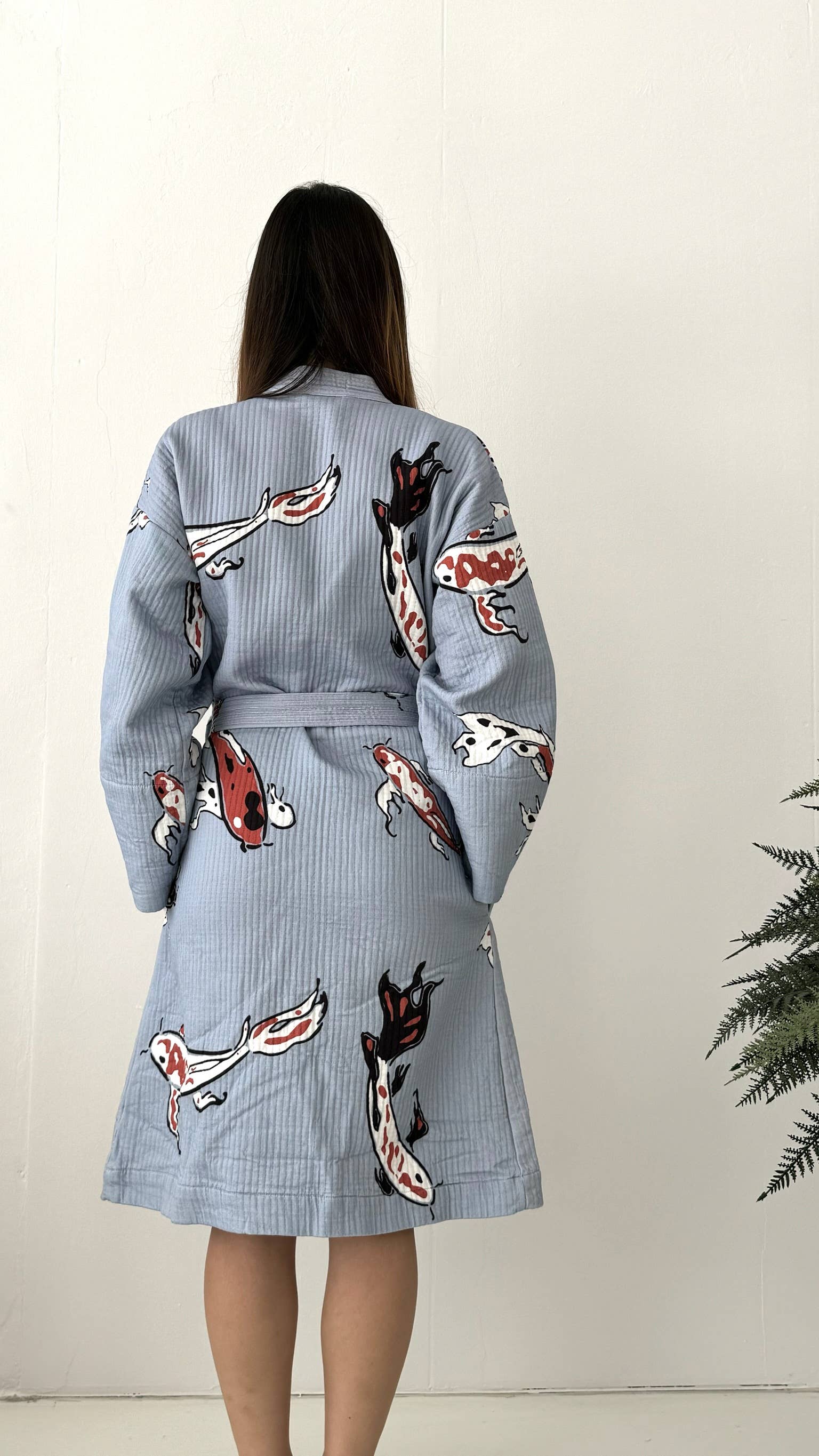 ASHY & SLEEK - Wholesale Kimono - Women's - Koi Fish Kimono - 100% cotton koi fish pattern in blue &red 6