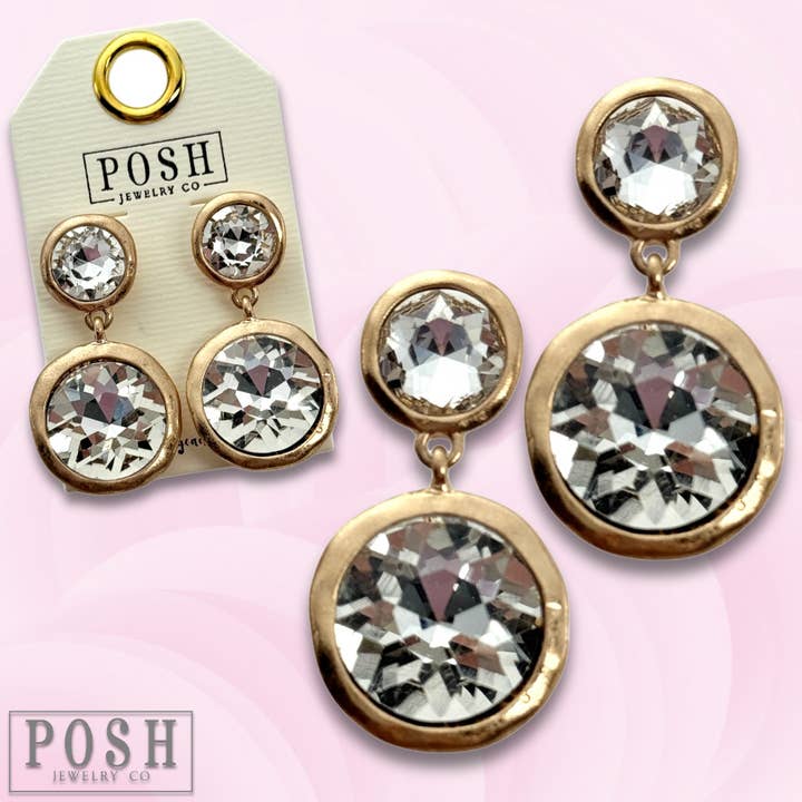 Rhinestone post and dangle earring for wholesale by Pink Panache Brands