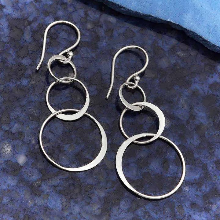 Sterling Silver Three Circle of Life Earrings 46x18mm for wholesale by Nina Designs