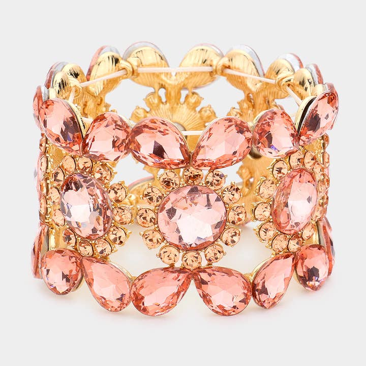 Sensibling Corp. - Wholesale Cuff Bracelet - Teardrop Round Stone Stretch Evening Bracelet5