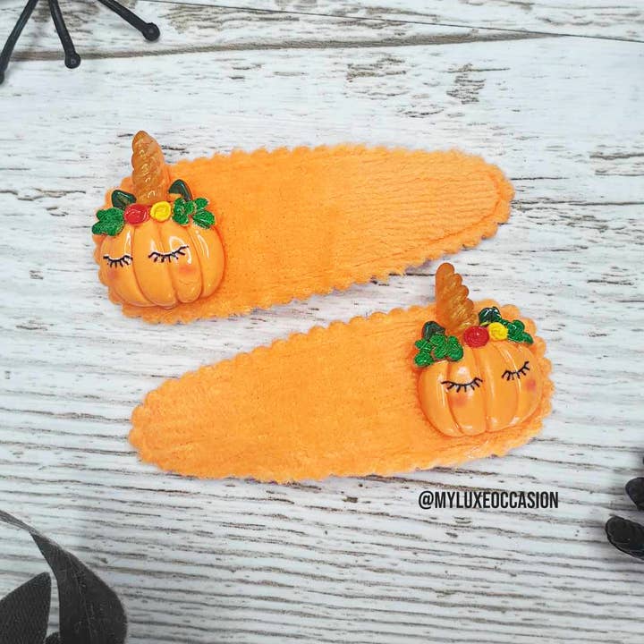 Unicorn Pumpkin Snapclip - Orange - Halloween for wholesale by My Luxe Occasion