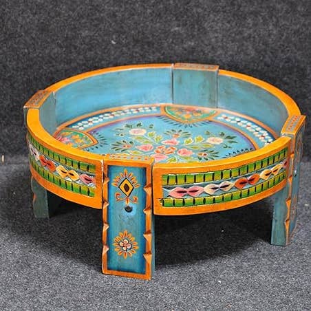Painted Chakki Coffee Table-Rustic Blue for wholesale by VIRATRA ART DECOR