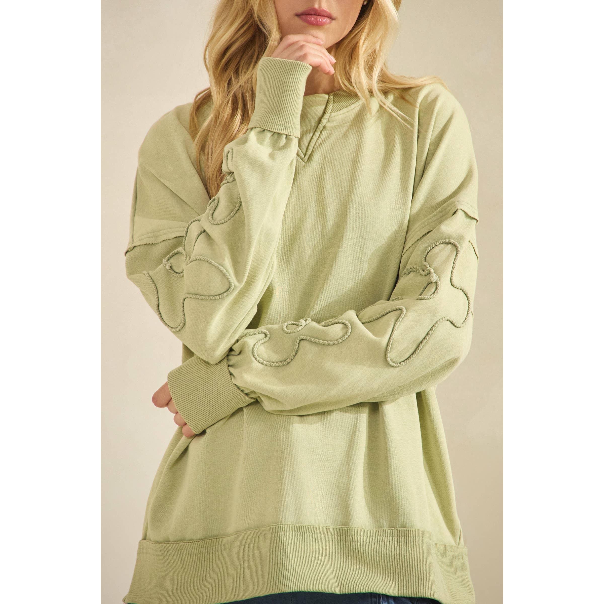 Sage SQUIGGLE SLEEVE PULLOVER SWEATSHIRT (ST7971) for wholesale on Faire5