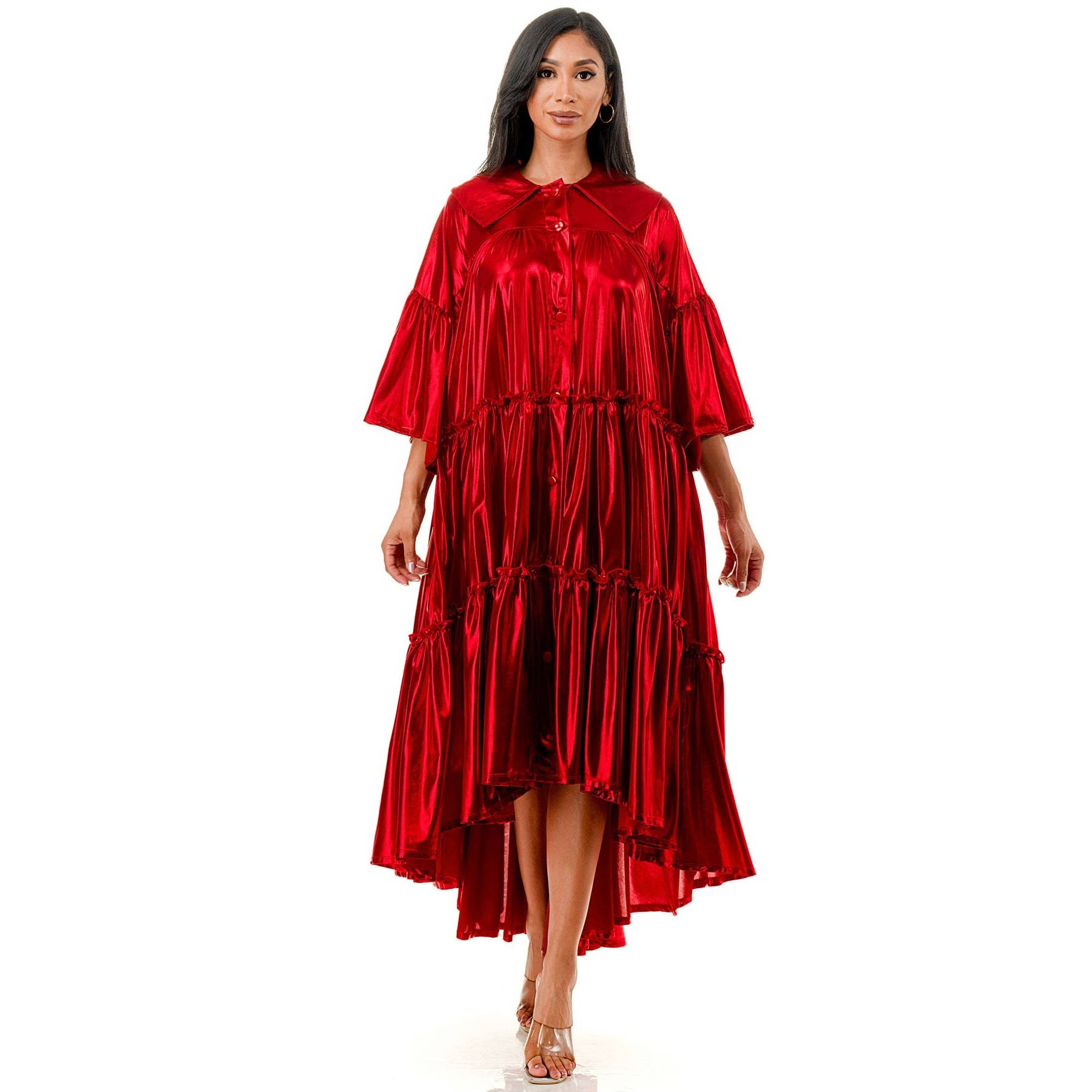 DORCAS – Vestido - Mulher por atacado – Vestido Midi Plus Metálico Plissado Flare1