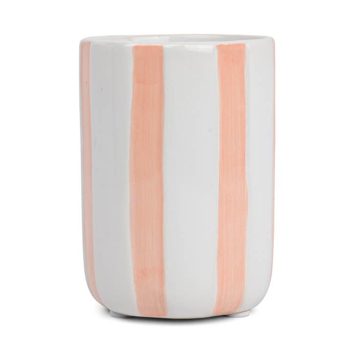 Peach Striped Ceramic Candle: Vibrant Rose & Rhubarb for wholesale by Foundry Candle Co
