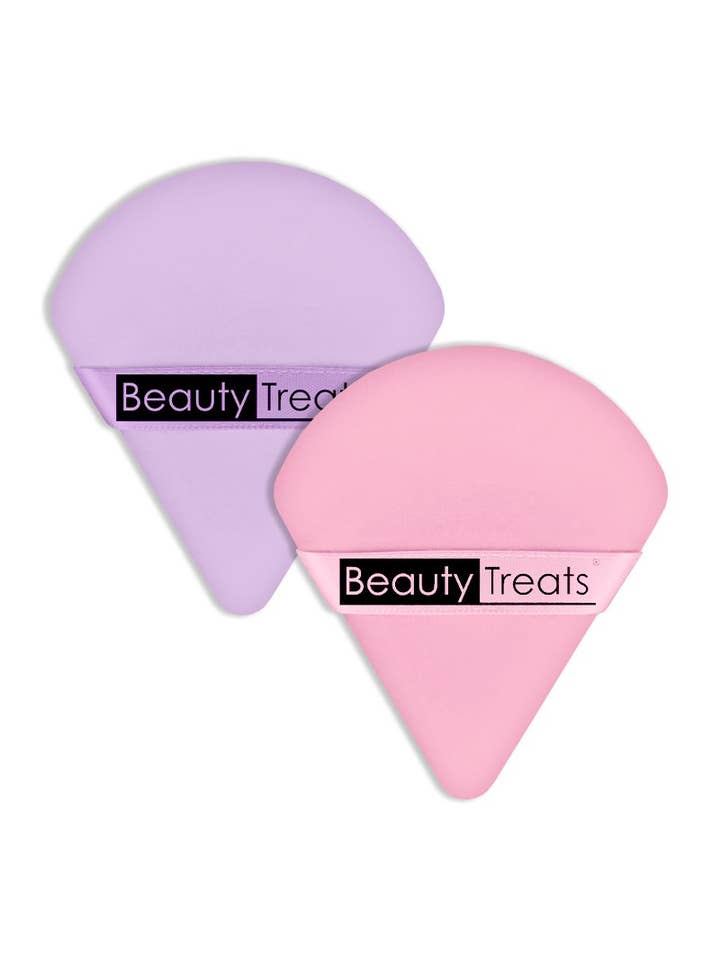 Beauty Treats 143-B1 Pink & Purple Triangle Powder Puffs - 3 for wholesale by PINEAPPLE Beauty