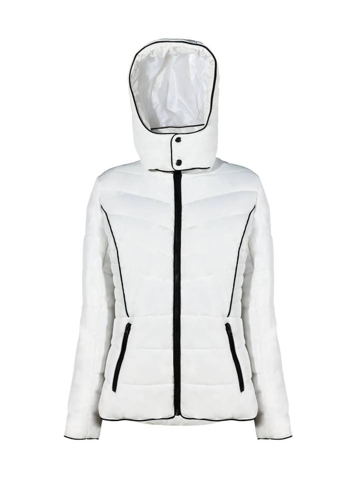 Ladies "Therapy" Hooded Synthetic Down Puffer Jacket with Contrast Piping for wholesale by Therapy