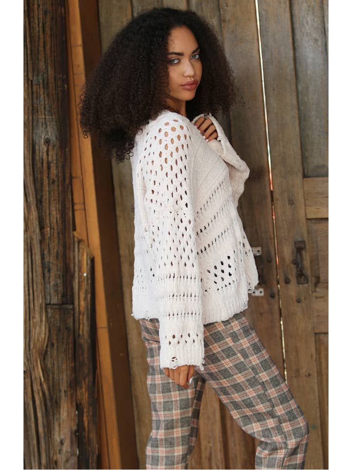 ANGIE - Wholesale Knit Sweater - Women's - XHC73-ASIS CHENILLE HOLEY PULLOVER SWEATER17