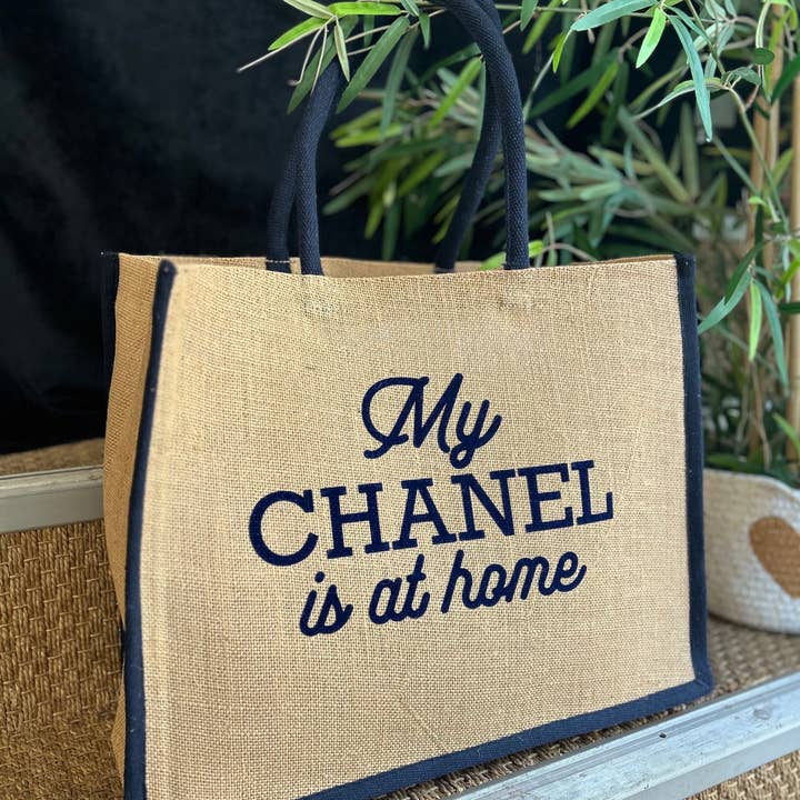 Toiles Chics - Wholesale Shoulder Bag - Unisex - Jute tote bag "My Chanel/Hermes is at home"