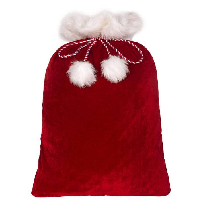 Deluxe Red and White Christmas Santa Bag with Fur Cuff 28-in for wholesale by Haute Decor
