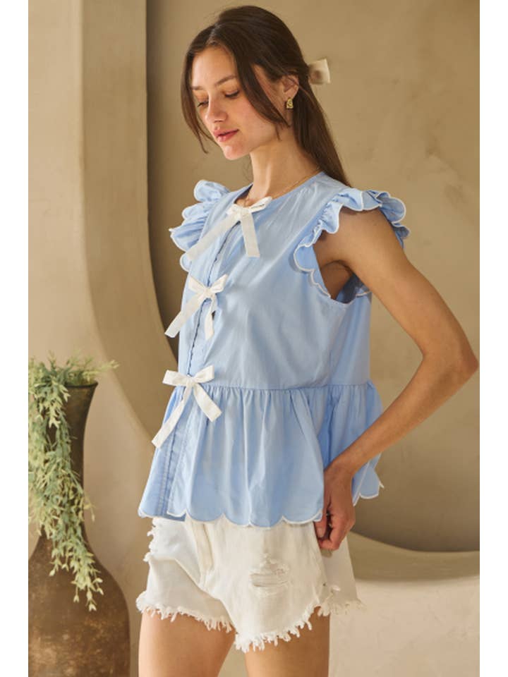 Oddi - Vendita all'ingrosso Camicetta - Donna - Top peplo in popeline solido con fiocco frontale12