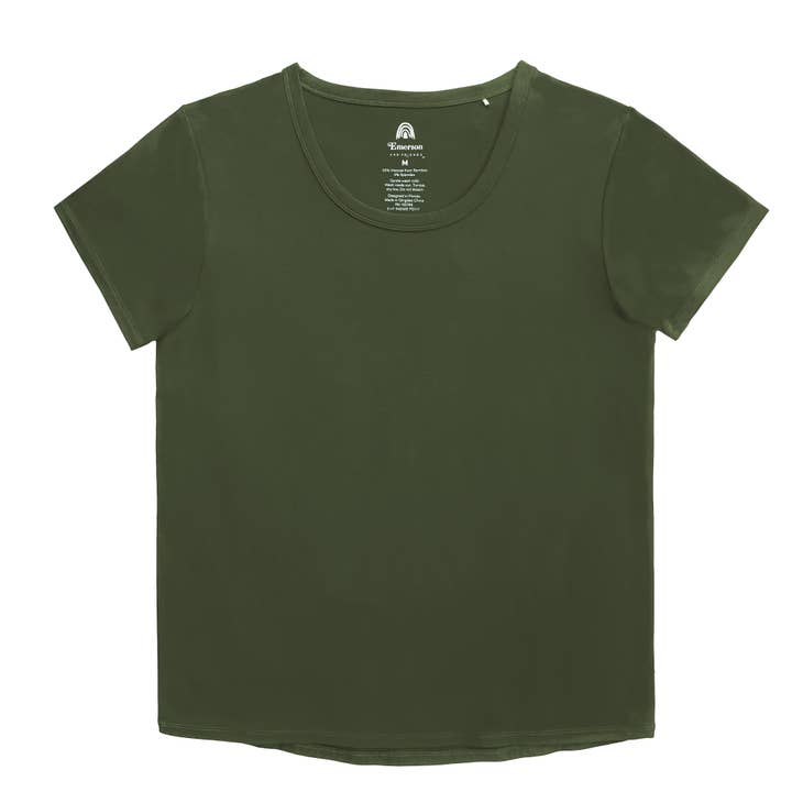 Olive Green Womens Bamboo Tee Shirt for wholesale by Emerson and Friends