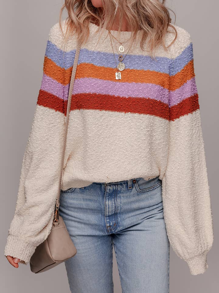 LDC Striped Color Block Drop Shoulder Loose Sweater for wholesale by Little Daisy Closet