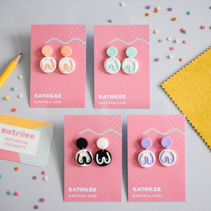 Katrilee Pastel Boob Print Polymer Clay Dangle Earrings for wholesale by Katrilee