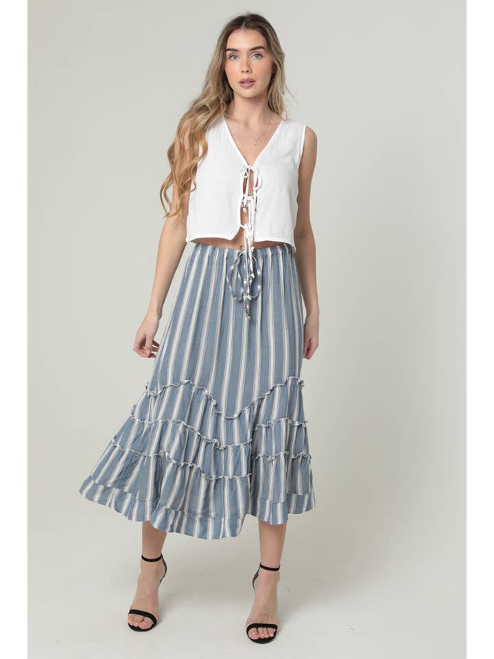 ANGIE – Saia - Mulher por atacado – H6315-RM42 SAIAS ONDULADAS AOS RISCAS DE COMPRIMENTO MÉDIO1