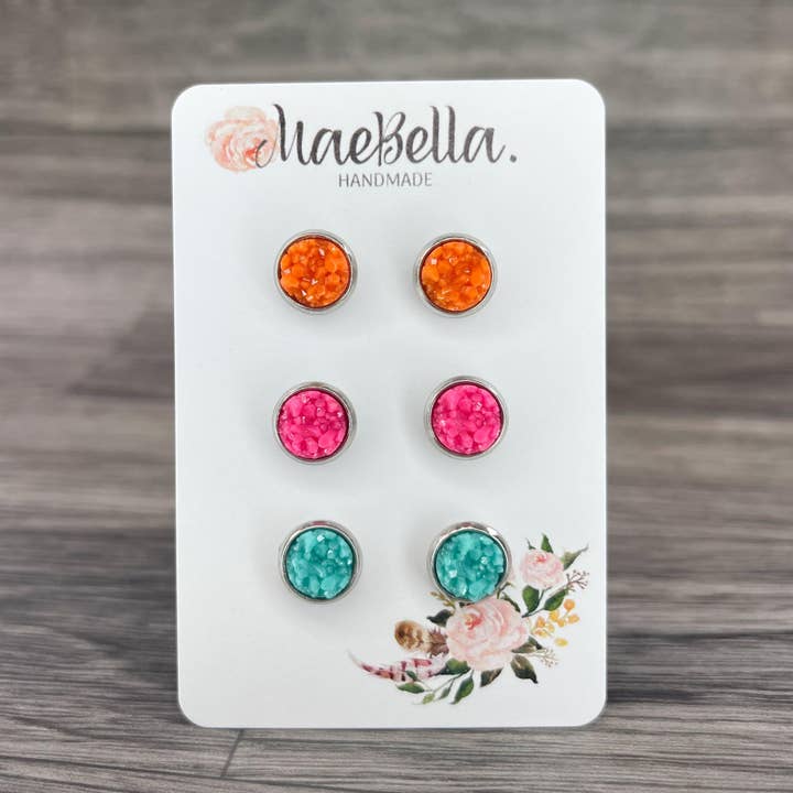 Lot de 3 boucles d'oreilles à tige, 8 mm, Summer Neon Faux Druzy pour la vente par Hazel Hill ~MaeBella~