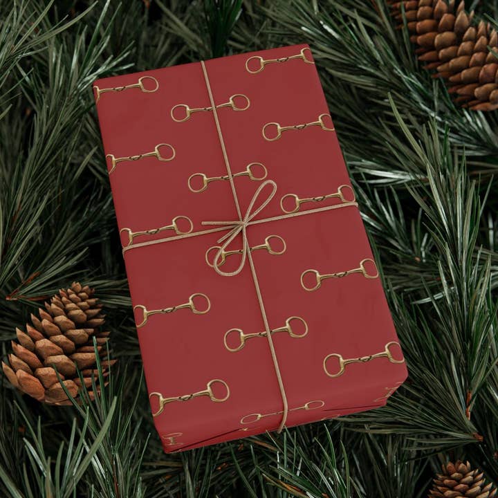 Red Bit Equestrian Gift Wrap Wrapping paper for wholesale by Tejas mercantile
