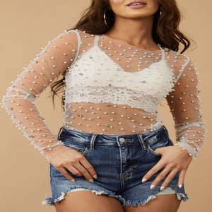 Women Sexy Pearls Beaded Cami Top Pearl Crop Top Sleeveless Bra Cover up Top  Going Out Top Party Streetwear (A, One Size) at  Women's Clothing  store