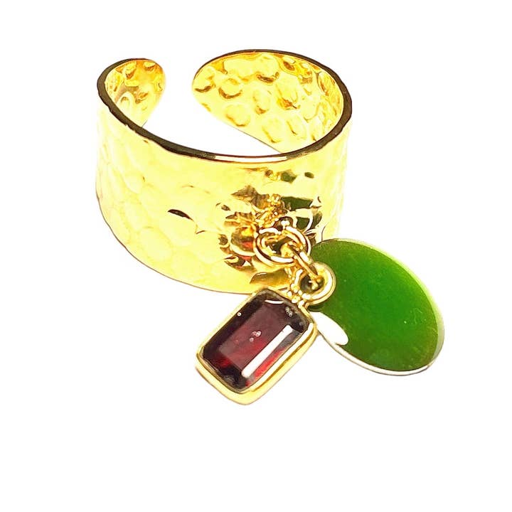 TOURMALYN - Wholesale Cocktail/Statement Ring - Fine gold gilded ring in garnet stone and enamelled sequin3