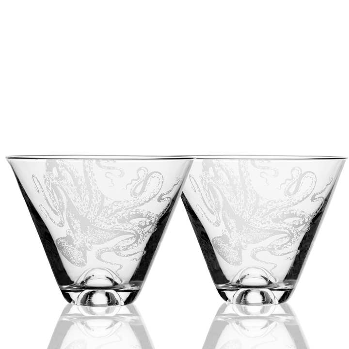 Caskata - Wholesale Cocktail/Liquor Glass - Lucy the Octopus Stemless Martini Glasses, Set of 2