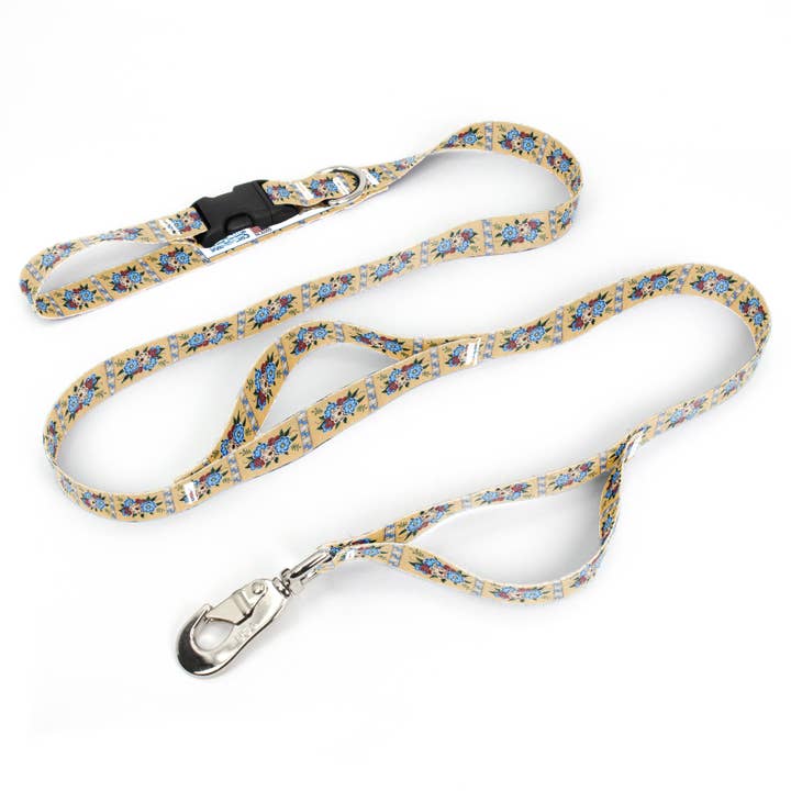 Rebecca McGovern Quilted Flowers Fab Grab Leash - Made in USA - Three Handles for wholesale by Buttonsmith