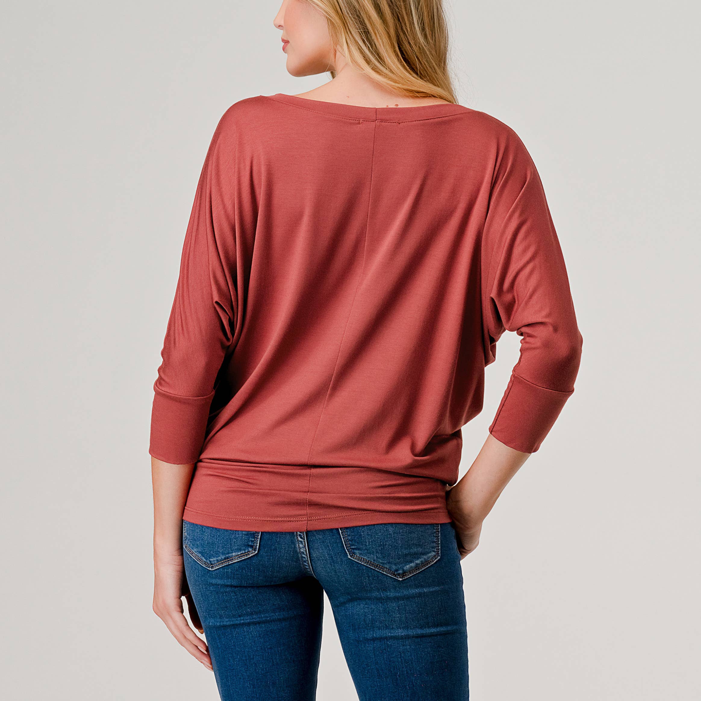 Heimious - Wholesale Knit Top - Women's - 3/4 Dolman Sleeve Round neck Modal Jersey  Top, 25034