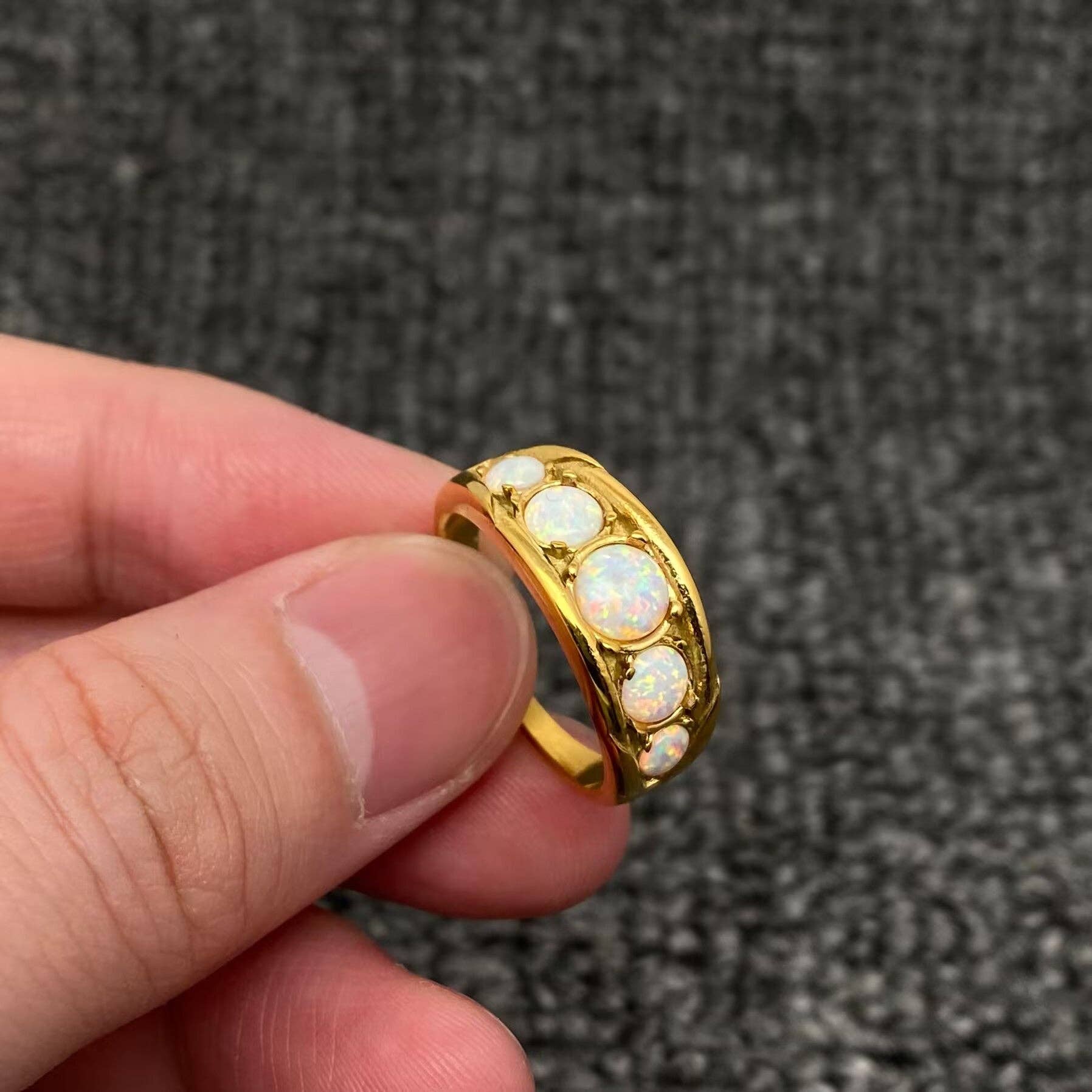 Mio Queena - Wholesale Multi-Stone Ring - 5 Opal 18K Gold Plated Stainless Steel Ring - FGS3