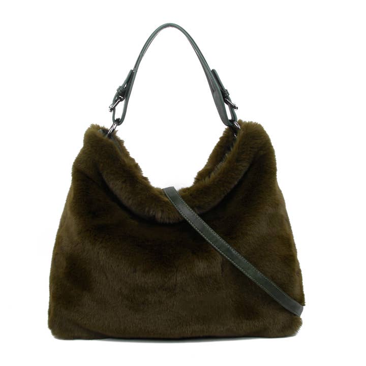 Papaya Fashion Ltd - Vente Sac porté épaule – femme - Sac à main en fausse fourrure avec poignée supérieure et fermeture éclair sur le dessus.4