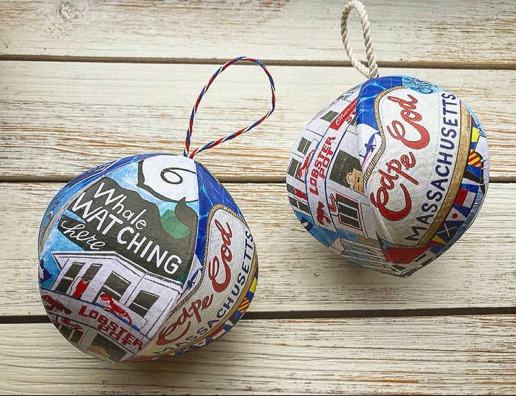 Domesticadence - Wholesale Ornament Set - Hand-Drawn Cape Cod Handmade Mini-Globe- Custom Town Sign4