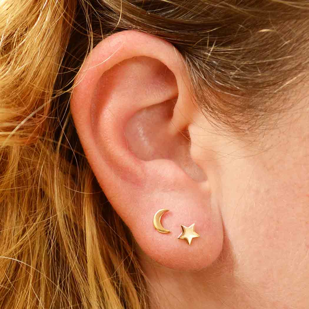 Nina Designs - Wholesale Stud/Post Earrings - Sterling Silver or Bronze Star and Moon Stud Earrings 7x5mm4