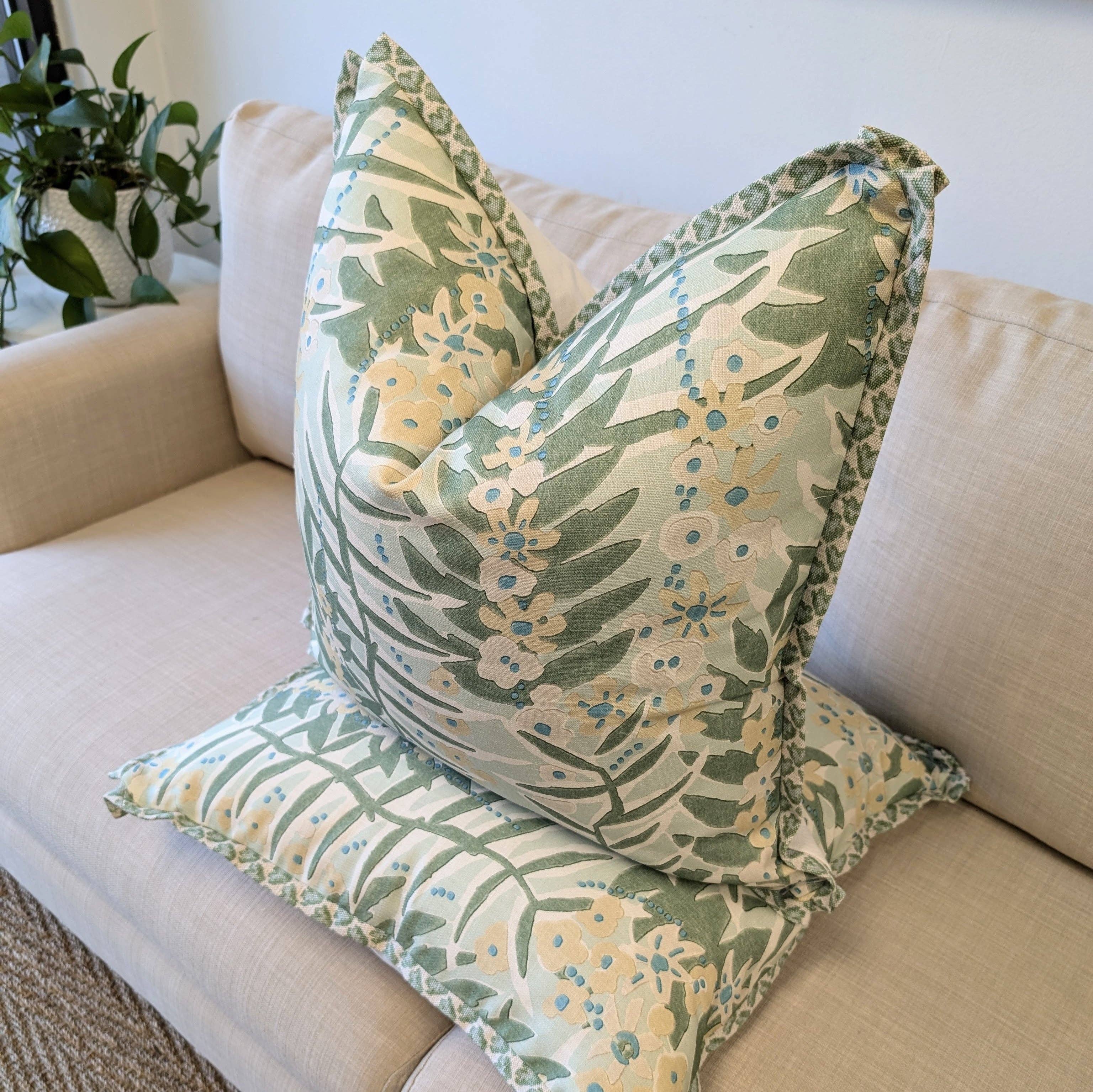Wheaton Whaley Home - Wholesale Throw Pillow Cover - WWH Fave - Ashbee in Aqua with Bennett flange1
