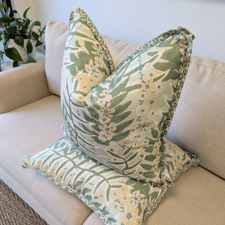Wheaton Whaley Home - Wholesale Throw Pillow Cover - WWH Fave - Ashbee in Aqua with Bennett flange1
