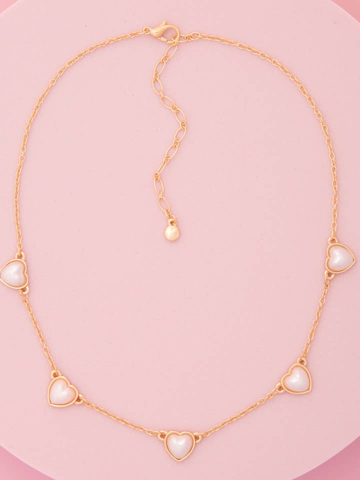 Bezel Set Pearl Heart Station Necklace for wholesale by SP Sophia Collection