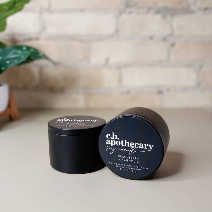 Blackberry + Magnolia - 6oz Soy Candle Matte Black Tin for wholesale by C.B. APOTHECARY
