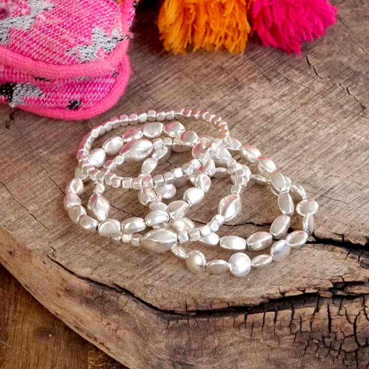 PennyLine inc - Wholesale Beaded Bracelet - Boho Gold and silver Beaded Bracelets stack of 5