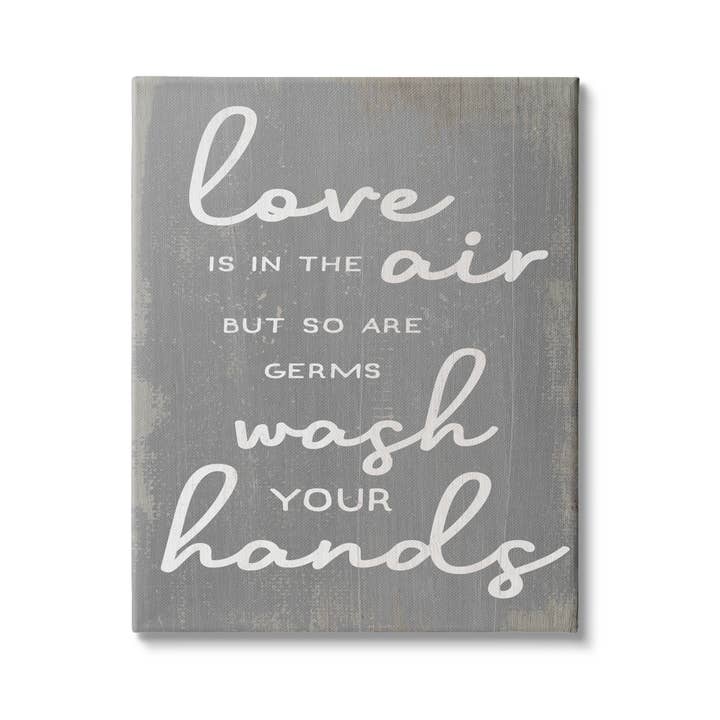 Stupell Industries - Venta al por mayor Letreros - Lienzo artístico sobre lienzo Love and Gérms in Air Wash Your Hands