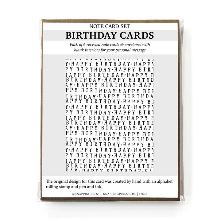 Set of 6 - 100% Recycled Birthday Cards - Minimalist Text for wholesale by Knapping Press