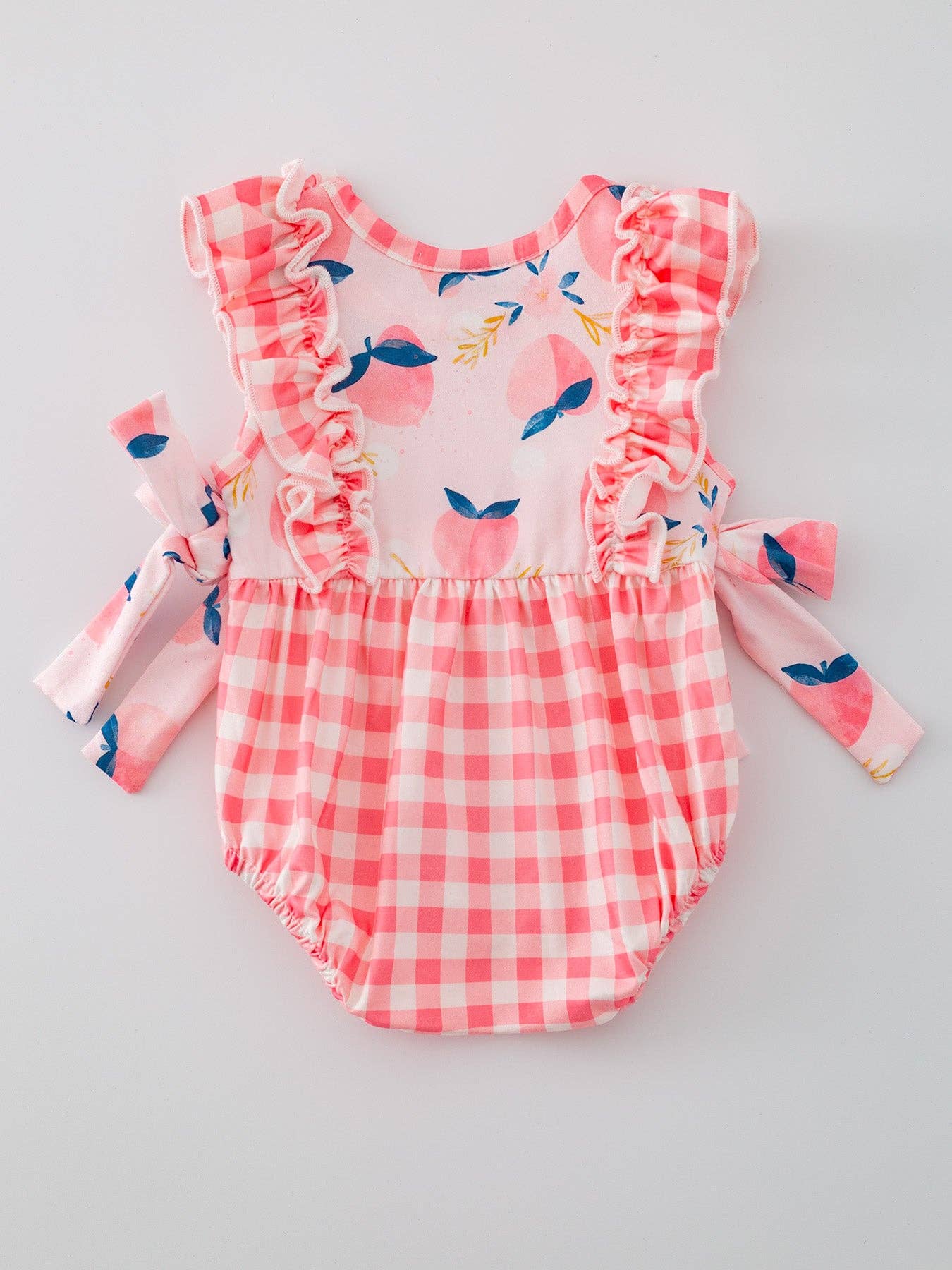 Rylee Faith Designs - Wholesale Clothing Set - Baby - Peach Plaid Bow Ruffle Girls Romper Set1
