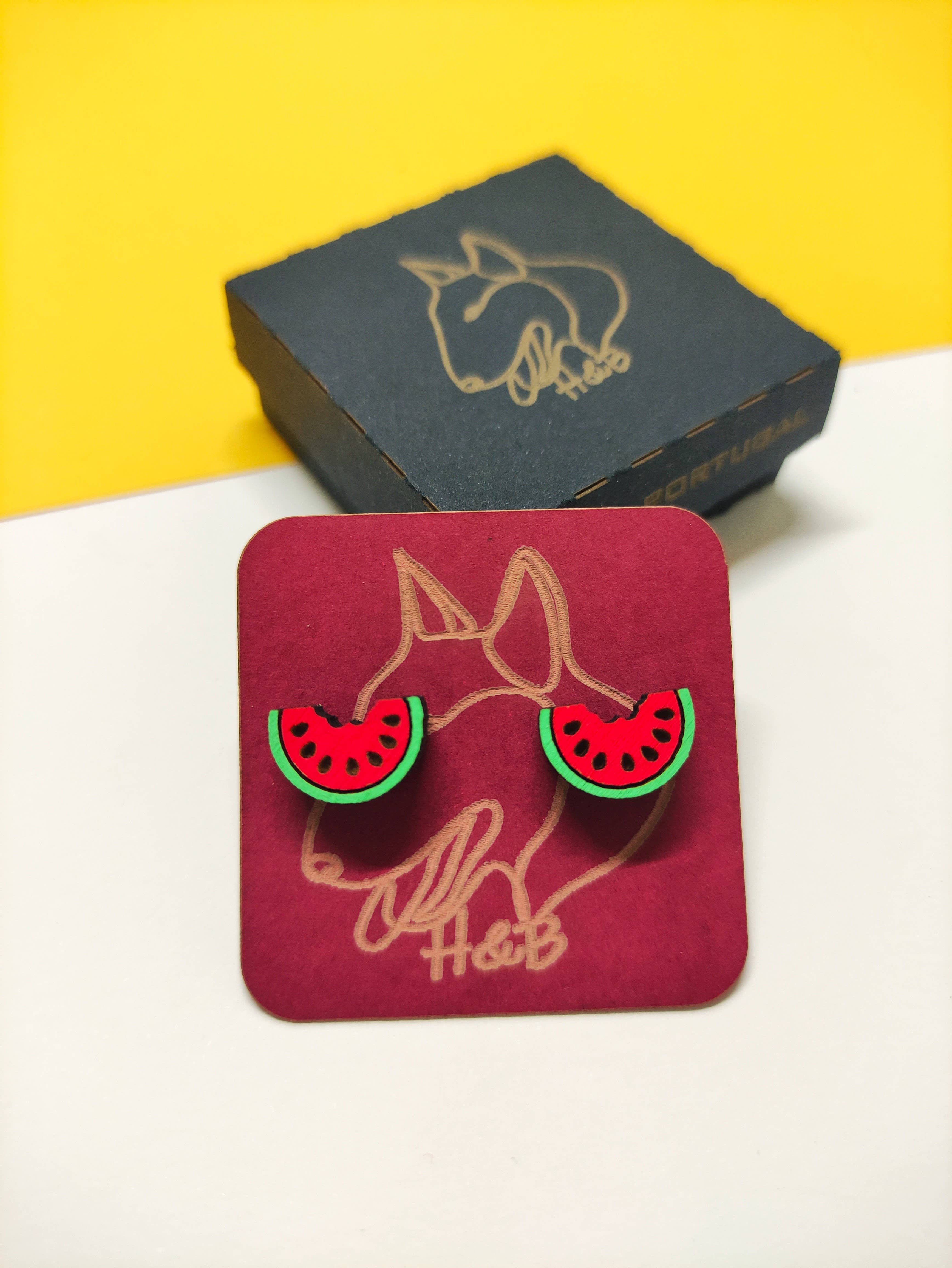 Herbs&Belles - Wholesale Stud/Post Earrings - Wooden Colorful Watermelon Earrings, Fruit Jewelry Handmade0