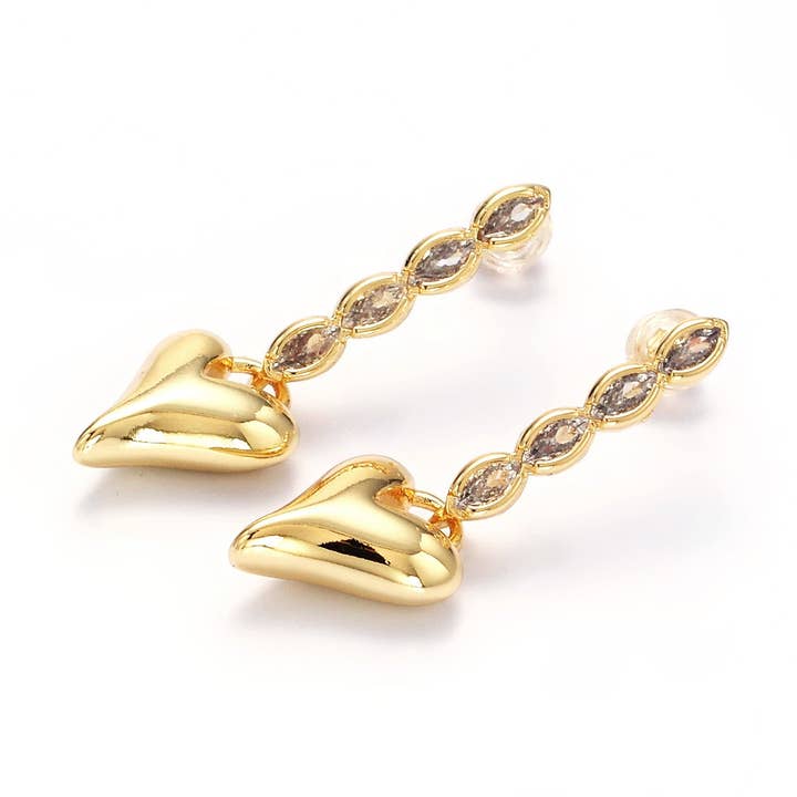 Gold Heart Padlock Marquise CZ Drop Stud Earrings ✦ EA-21P144 for wholesale by Simply Jewels
