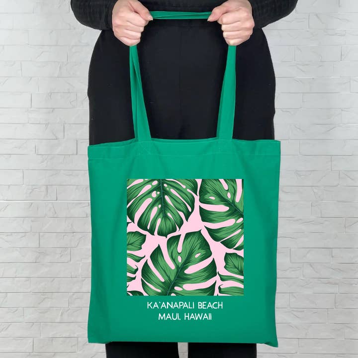 Bolso tote con texto personalizado de hojas tropicales para venta al por mayor de Lovetree Design